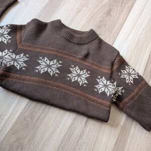 Brown Snowflake Knitted Wool Sweater